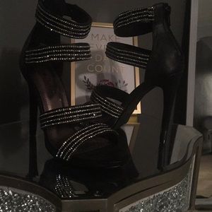 Black Open toe strap heels